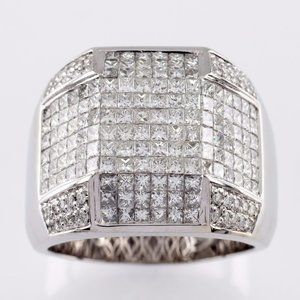 10.00 Carat Diamond 14k White Gold Men's Plaque Ring Size 13.25